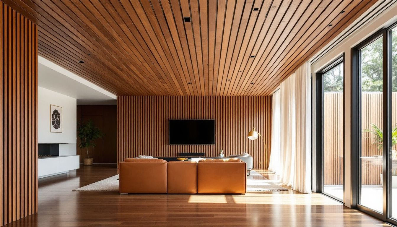 Elegance with Timber Strip Ceiling with Resilient Timber Flooring